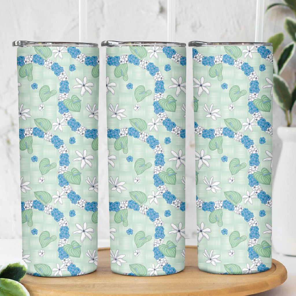 Hawaii Anthurium Tiare Pikake Lei Skinny Tumbler Omaomao Lauhala Art Pattern LT01 - Polynesian Pride