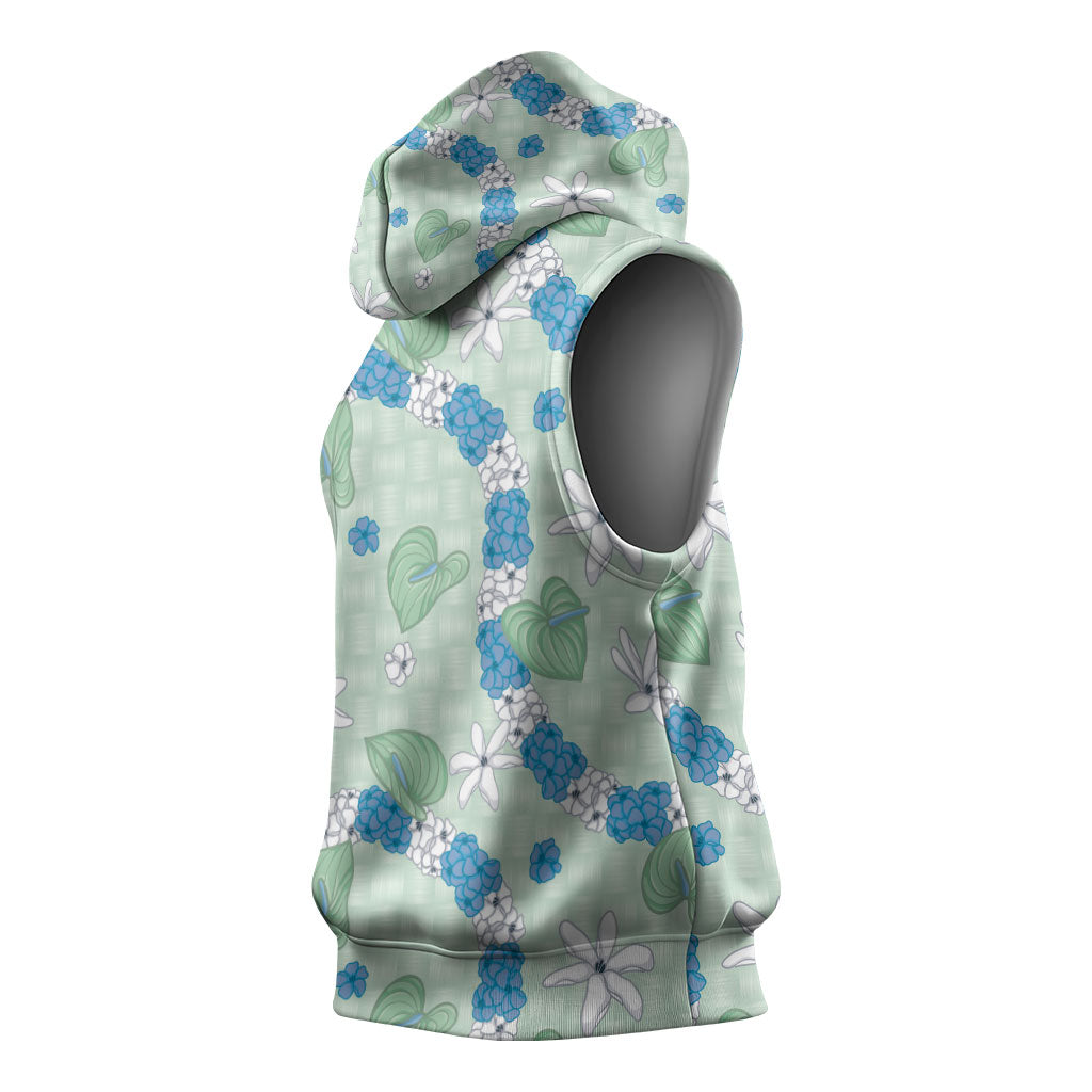 Hawaii Anthurium Tiare Pikake Lei Sleeveless Hoodie Omaomao Lauhala Art Pattern LT01 - Polynesian Pride