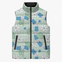Hawaii Anthurium Tiare Pikake Lei Sleeveless Puffer Jacket Omaomao Lauhala Art Pattern LT01 Unisex Green - Polynesian Pride