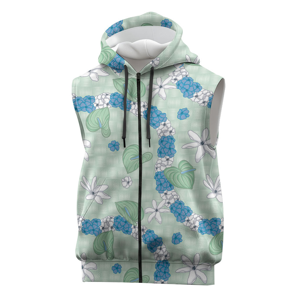 Hawaii Anthurium Tiare Pikake Lei Sleeveless Zip Hoodie Omaomao Lauhala Art Pattern LT01 Green - Polynesian Pride