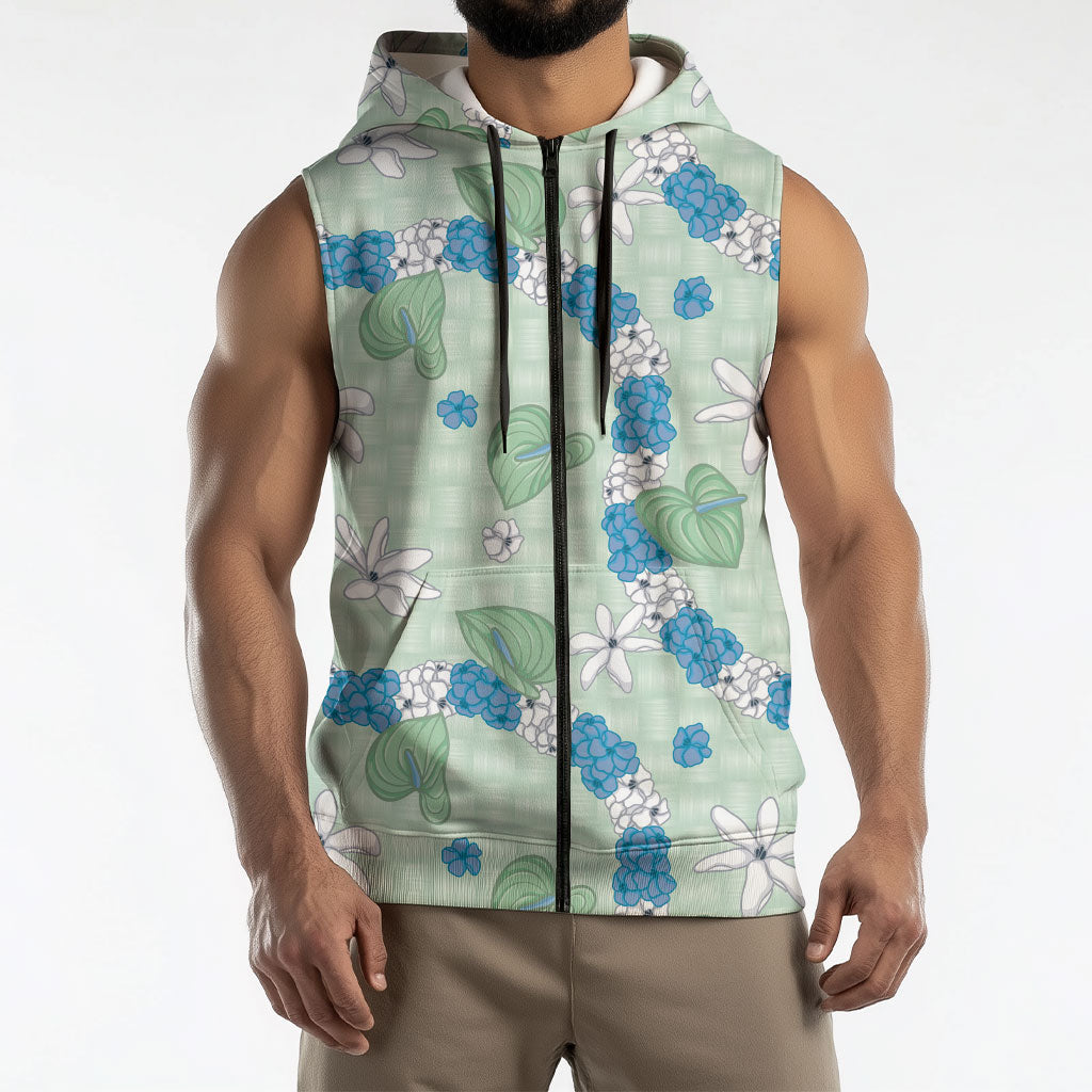 Hawaii Anthurium Tiare Pikake Lei Sleeveless Zip Hoodie Omaomao Lauhala Art Pattern LT01 - Polynesian Pride