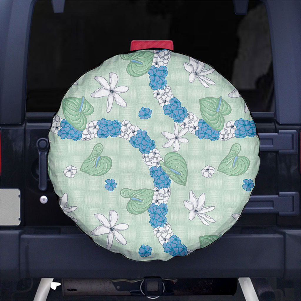 Hawaii Anthurium Tiare Pikake Lei Spare Tire Cover Omaomao Lauhala Art Pattern LT01 No hole Green - Polynesian Pride