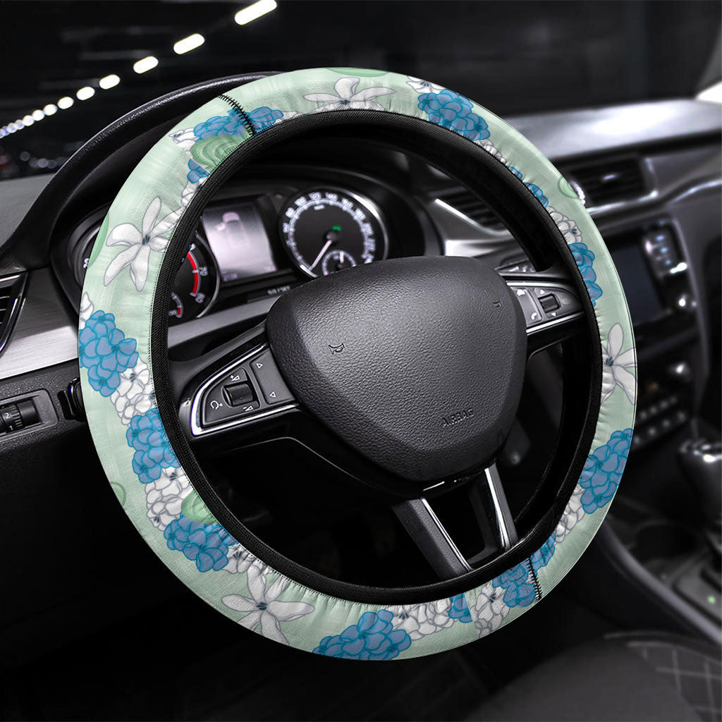 Hawaii Anthurium Tiare Pikake Lei Steering Wheel Cover Omaomao Lauhala Art Pattern