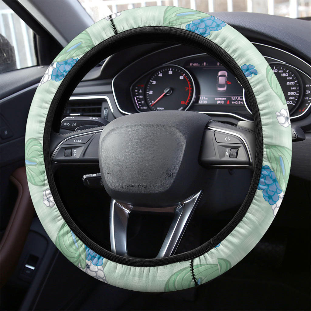 Hawaii Anthurium Tiare Pikake Lei Steering Wheel Cover Omaomao Lauhala Art Pattern LT01 - Polynesian Pride