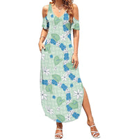 Hawaii Anthurium Tiare Pikake Lei Summer Maxi Dress Omaomao Lauhala Art Pattern LT01 Women Green - Polynesian Pride