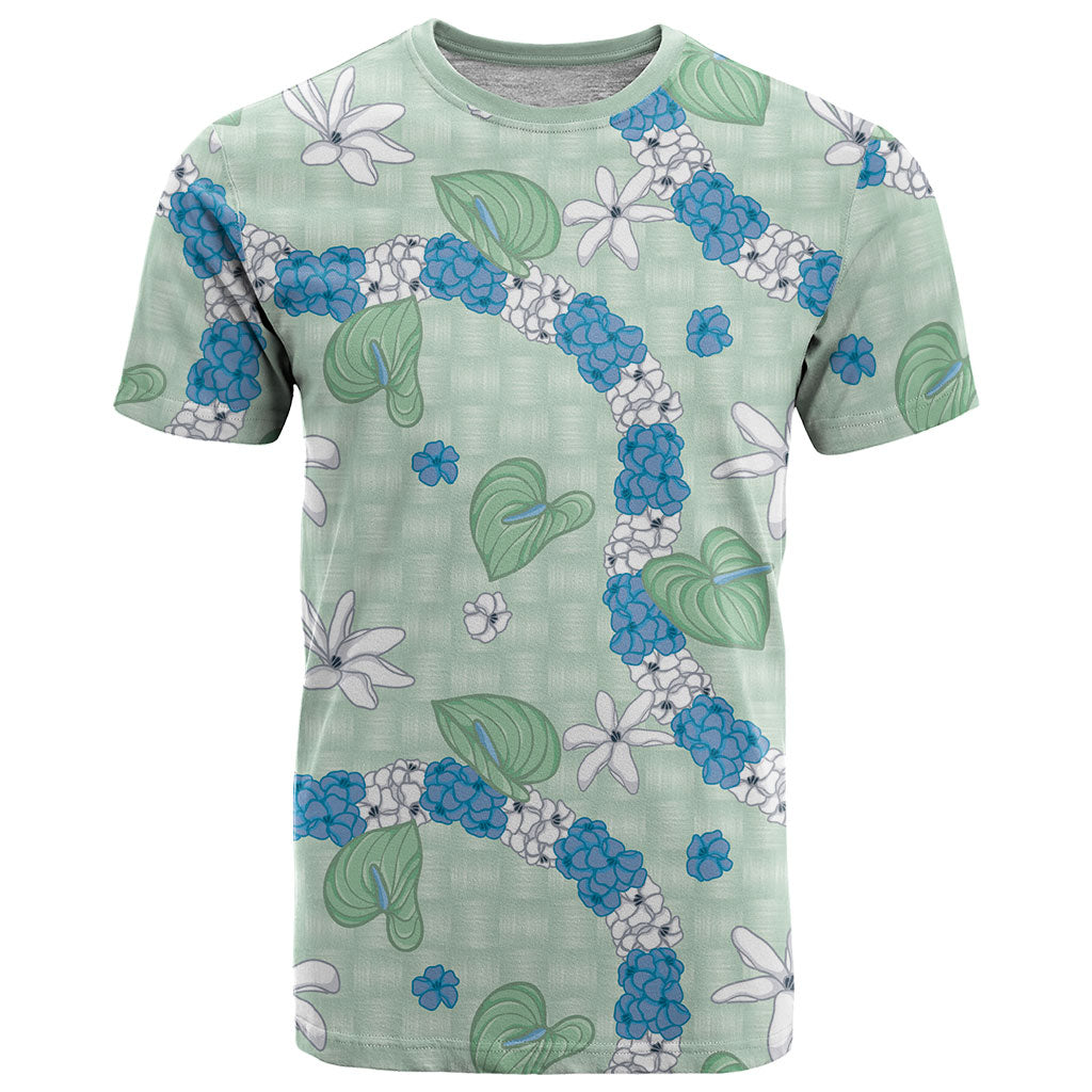 Hawaii Anthurium Tiare Pikake Lei T Shirt Omaomao Lauhala Art Pattern LT01 Green - Polynesian Pride