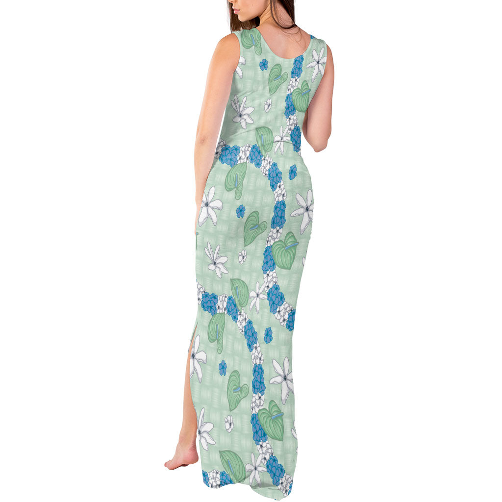 Hawaii Anthurium Tiare Pikake Lei Tank Maxi Dress Omaomao Lauhala Art Pattern LT01 - Polynesian Pride