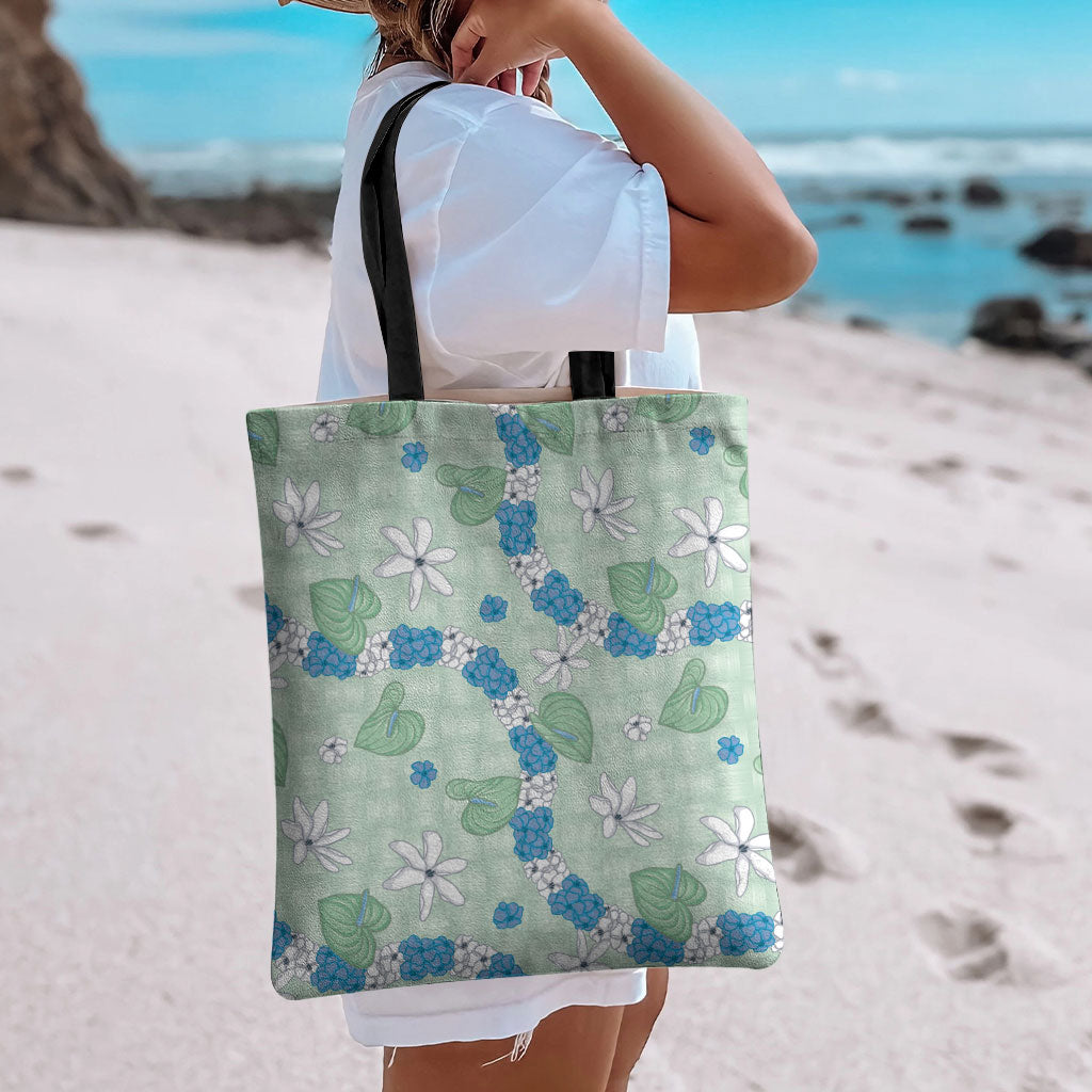 Hawaii Anthurium Tiare Pikake Lei Tote Bag Omaomao Lauhala Art Pattern LT01 - Polynesian Pride