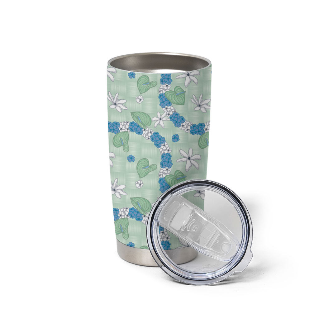Hawaii Anthurium Tiare Pikake Lei Tumbler Cup Omaomao Lauhala Art Pattern LT01 - Polynesian Pride
