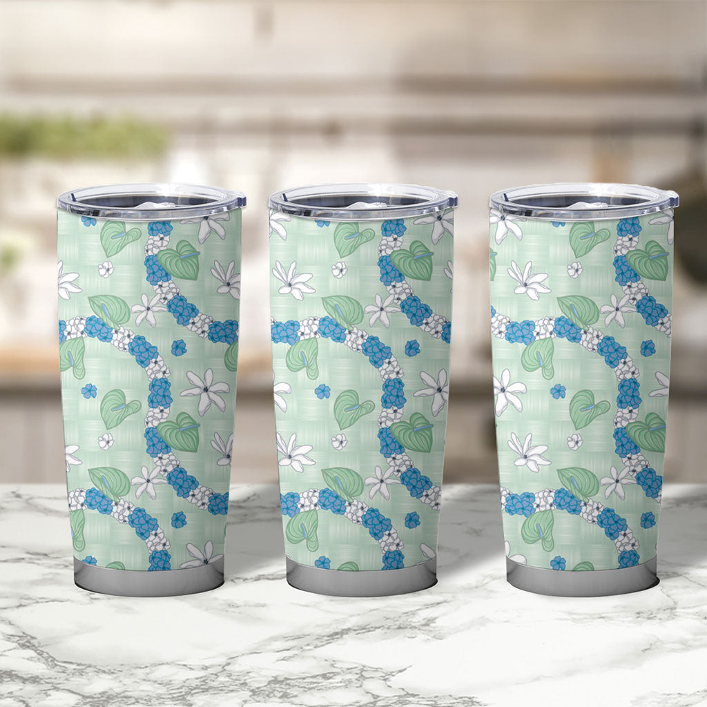 Hawaii Anthurium Tiare Pikake Lei Tumbler Cup Omaomao Lauhala Art Pattern LT01 - Polynesian Pride