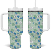 Hawaii Anthurium Tiare Pikake Lei Tumbler With Handle Omaomao Lauhala Art Pattern LT01 One Size: 40 oz Green - Polynesian Pride