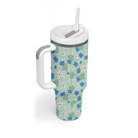 Hawaii Anthurium Tiare Pikake Lei Tumbler With Handle Omaomao Lauhala Art Pattern LT01 - Polynesian Pride