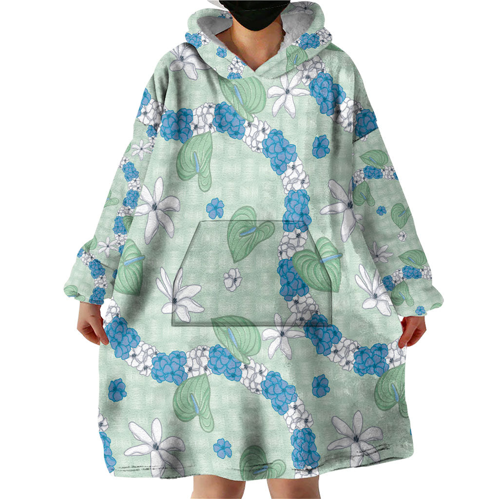 Hawaii Anthurium Tiare Pikake Lei Wearable Blanket Hoodie Omaomao Lauhala Art Pattern LT01 - Polynesian Pride