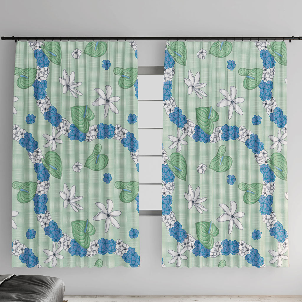 Hawaii Anthurium Tiare Pikake Lei Window Curtain Omaomao Lauhala Art Pattern LT01 With Hooks Green - Polynesian Pride