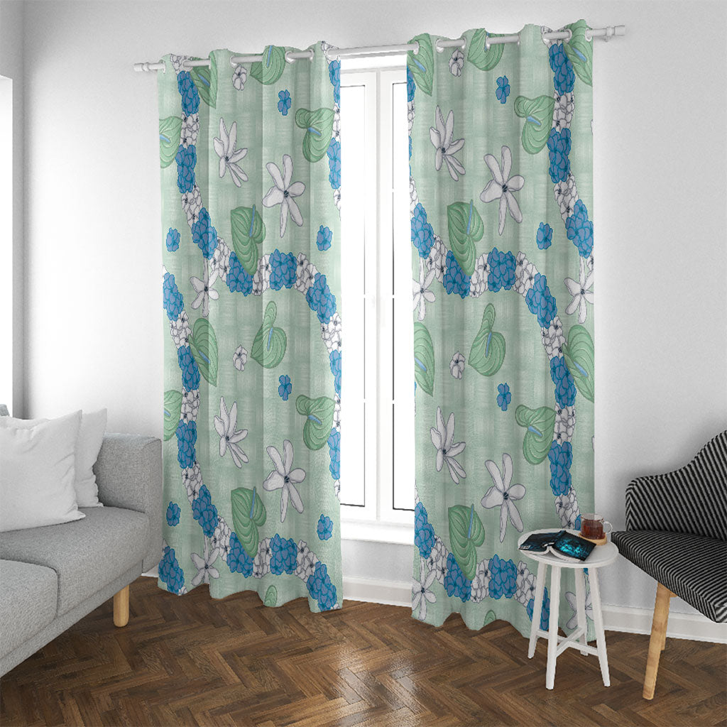 Hawaii Anthurium Tiare Pikake Lei Window Curtain Omaomao Lauhala Art Pattern LT01 With Grommets Green - Polynesian Pride