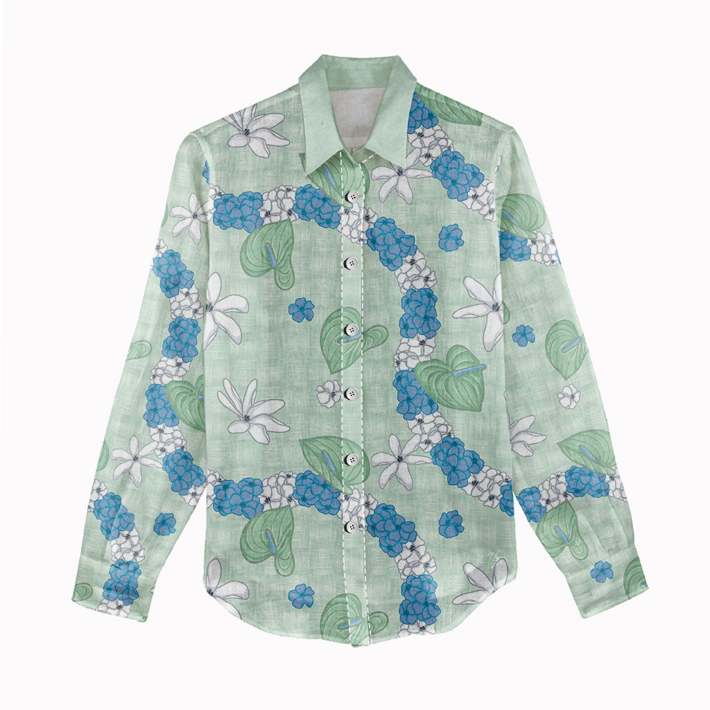 Hawaii Anthurium Tiare Pikake Lei Women Casual Shirt Omaomao Lauhala Art Pattern LT01 - Polynesian Pride