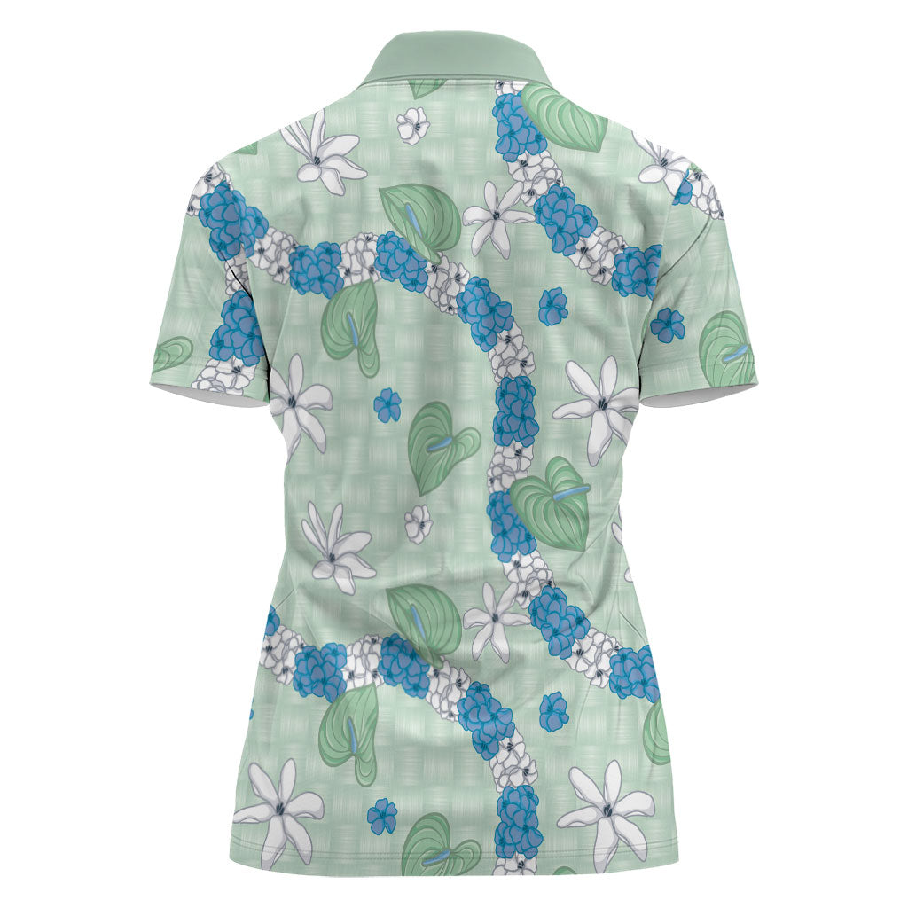 Hawaii Anthurium Tiare Pikake Lei Women Polo Shirt Omaomao Lauhala Art Pattern LT01 - Polynesian Pride