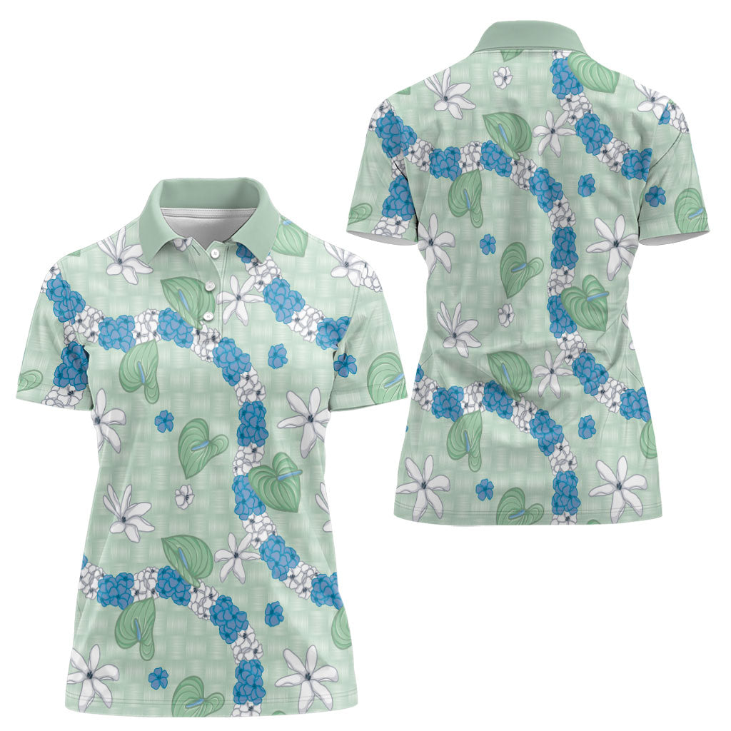 Hawaii Anthurium Tiare Pikake Lei Women Polo Shirt Omaomao Lauhala Art Pattern LT01 - Polynesian Pride