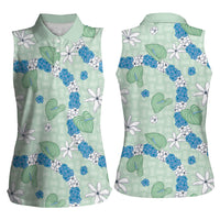 Hawaii Anthurium Tiare Pikake Lei Women Sleeveless Polo Shirt Omaomao Lauhala Art Pattern LT01 - Polynesian Pride