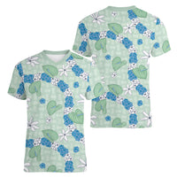 Hawaii Anthurium Tiare Pikake Lei Women V-Neck T-Shirt Omaomao Lauhala Art Pattern LT01 - Polynesian Pride