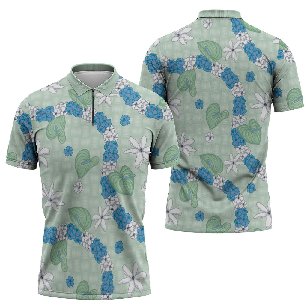 Hawaii Anthurium Tiare Pikake Lei Zipper Polo Shirt Omaomao Lauhala Art Pattern LT01 - Polynesian Pride