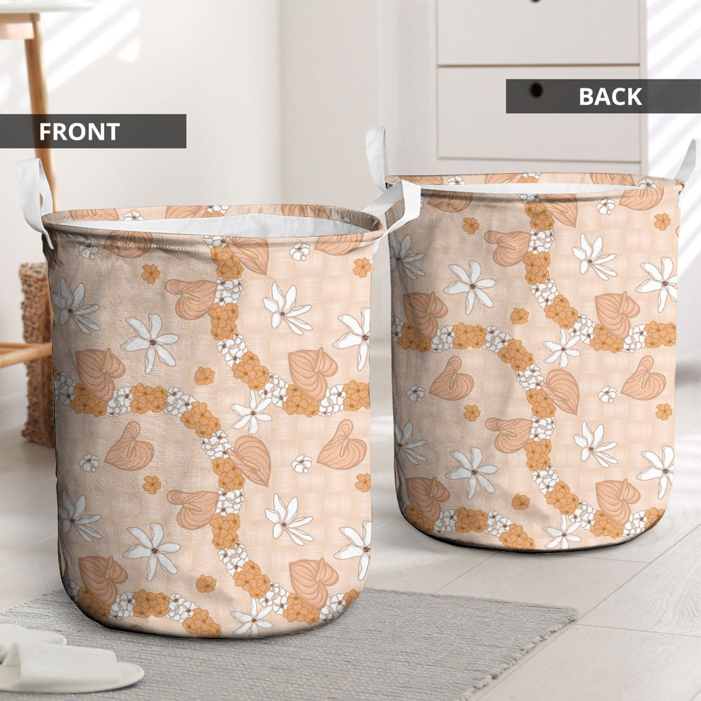 Hawaii Anthurium Tiare Pikake Lei Laundry Basket Alani Lauhala Art Pattern LT01 - Polynesian Pride