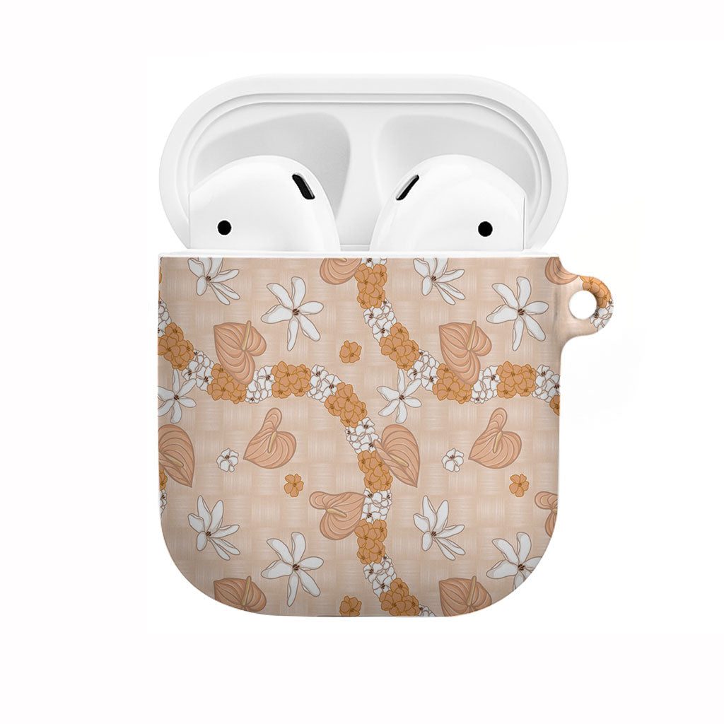 Hawaii Anthurium Tiare Pikake Lei AirPods Case Alani Lauhala Art Pattern LT01 Orange - Polynesian Pride