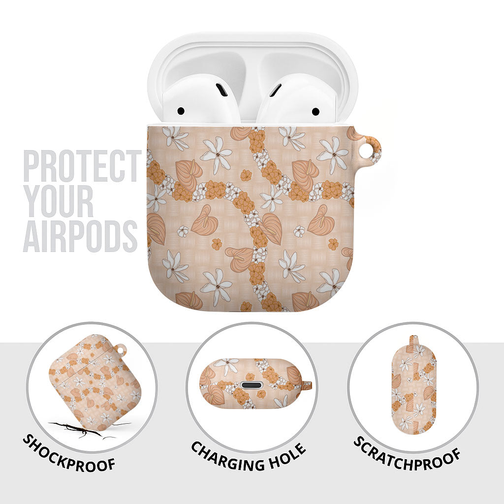 Hawaii Anthurium Tiare Pikake Lei AirPods Case Alani Lauhala Art Pattern LT01 - Polynesian Pride