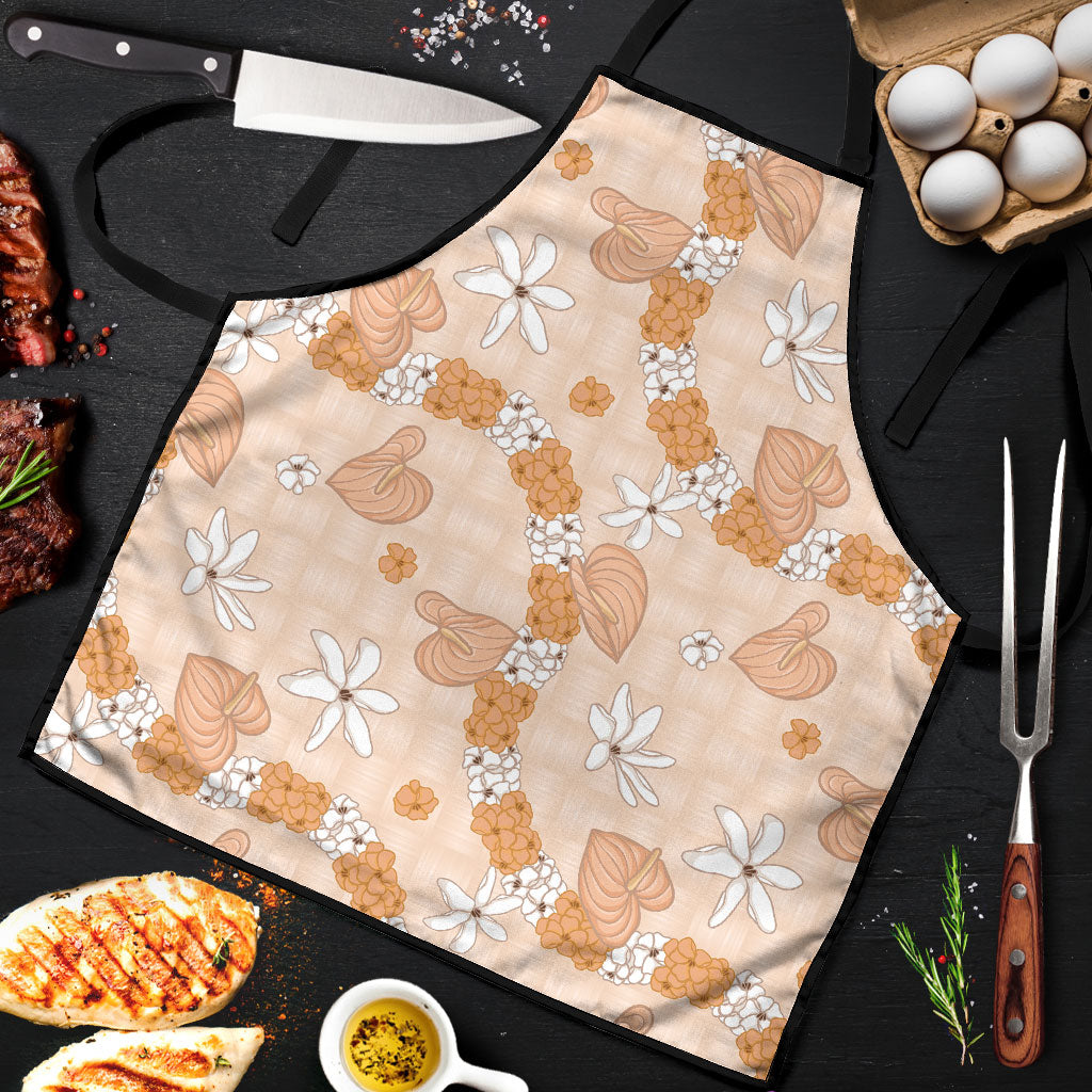 Hawaii Anthurium Tiare Pikake Lei Apron Alani Lauhala Art Pattern LT01 Orange - Polynesian Pride