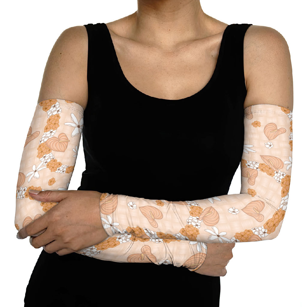 Hawaii Anthurium Tiare Pikake Lei Arm Sleeves Alani Lauhala Art Pattern LT01 - Polynesian Pride