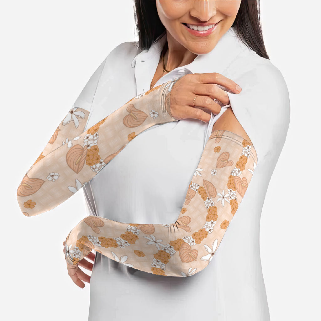 Hawaii Anthurium Tiare Pikake Lei Arm Sleeves Alani Lauhala Art Pattern LT01 - Polynesian Pride
