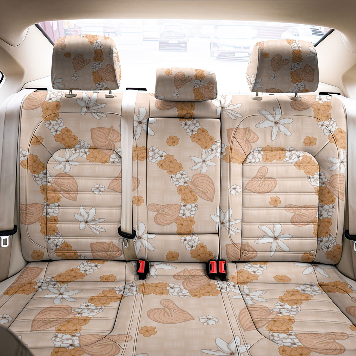 Hawaii Anthurium Tiare Pikake Lei Back Car Seat Cover Alani Lauhala Art Pattern