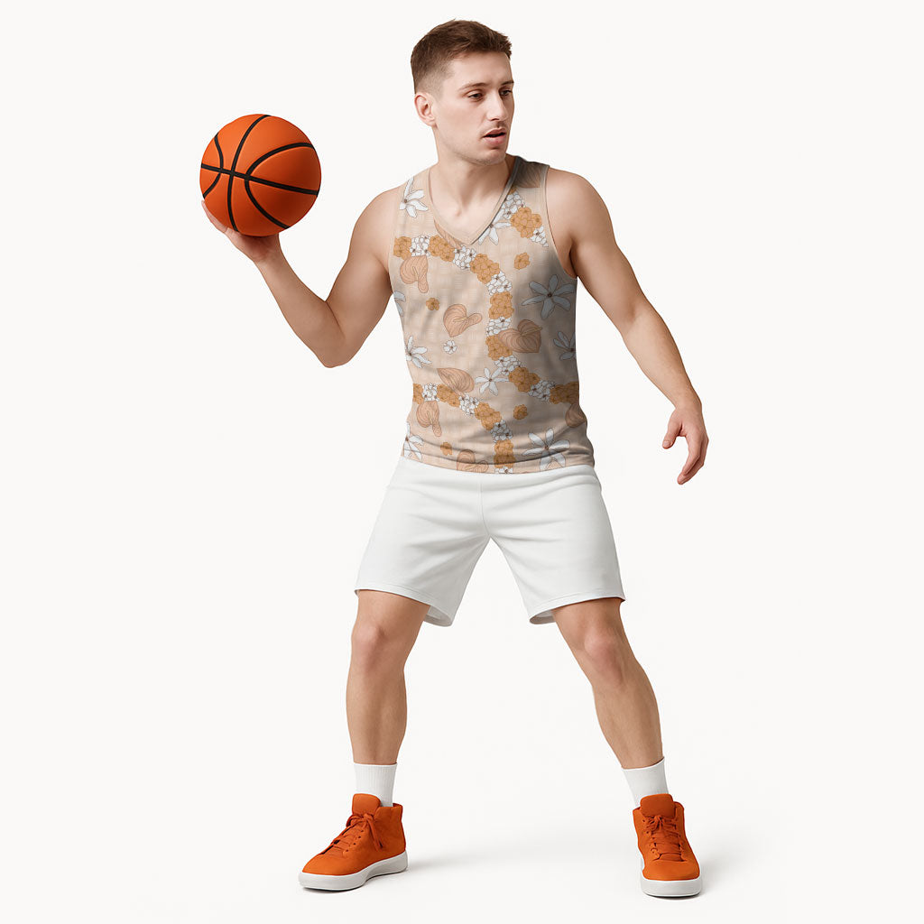 Hawaii Anthurium Tiare Pikake Lei Basketball Jersey Alani Lauhala Art Pattern LT01 - Polynesian Pride