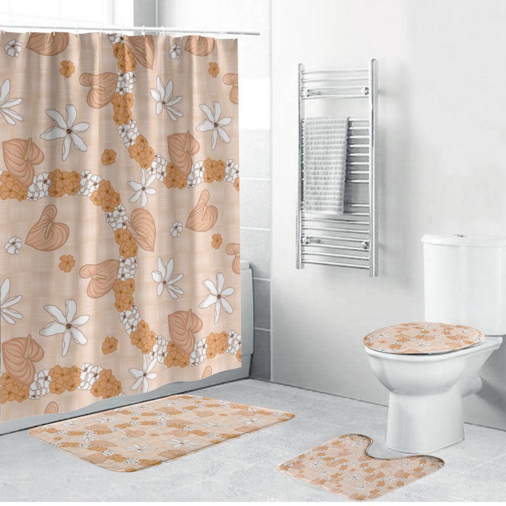 Hawaii Anthurium Tiare Pikake Lei Bathroom Set Alani Lauhala Art Pattern LT01 Bathroom Set (4 pcs) Orange - Polynesian Pride