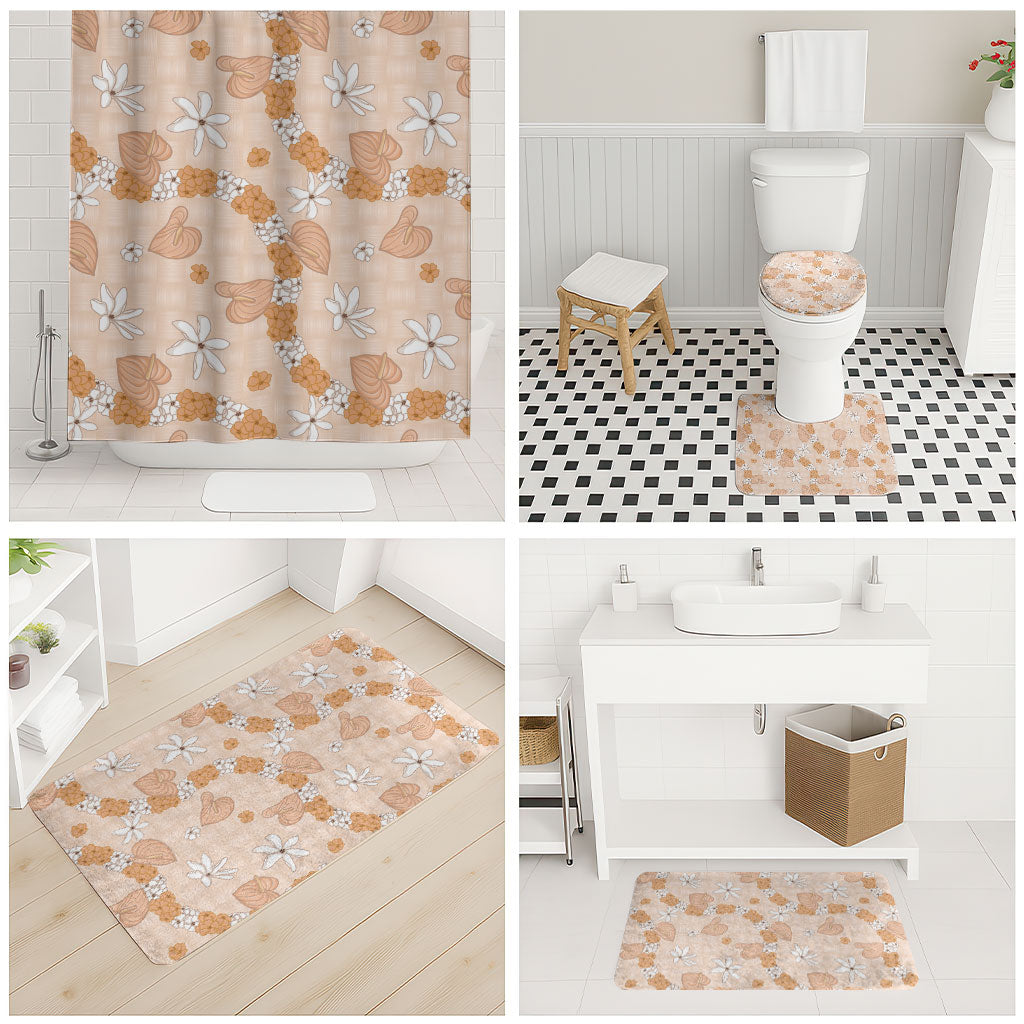 Hawaii Anthurium Tiare Pikake Lei Bathroom Set Alani Lauhala Art Pattern LT01 - Polynesian Pride