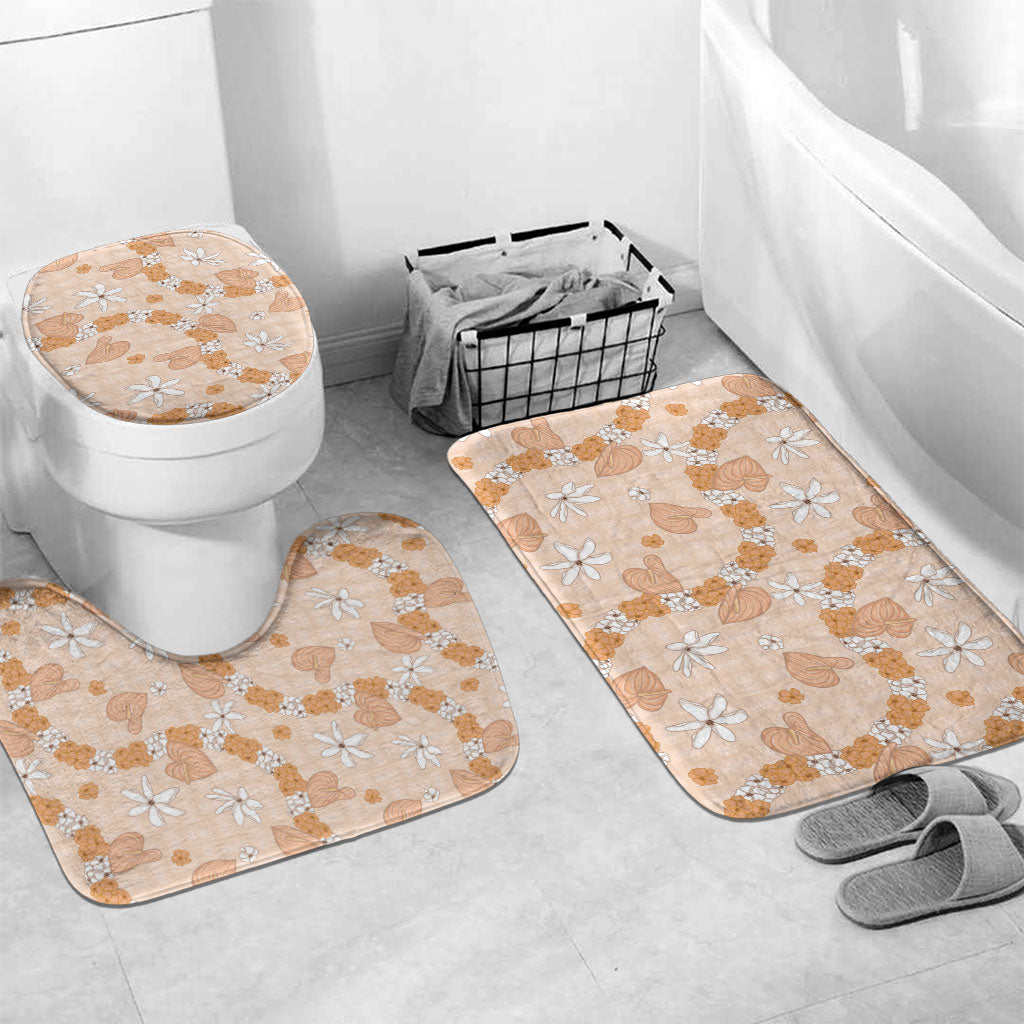 Hawaii Anthurium Tiare Pikake Lei Bathroom Set Alani Lauhala Art Pattern LT01 Mat Set Only (3 pcs) One Size Orange - Polynesian Pride