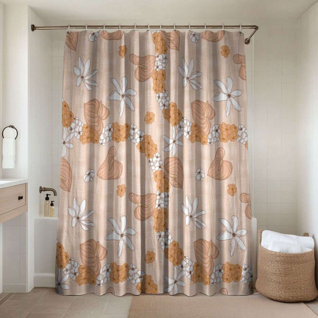 Hawaii Anthurium Tiare Pikake Lei Bathroom Set Alani Lauhala Art Pattern LT01 Shower Curtain Only Orange - Polynesian Pride