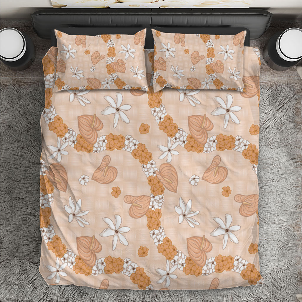 Hawaii Anthurium Tiare Pikake Lei Bedding Set Alani Lauhala Art Pattern