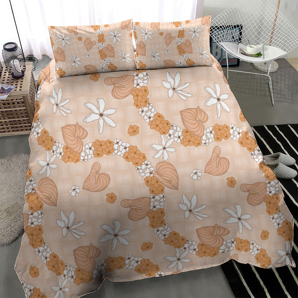 Hawaii Anthurium Tiare Pikake Lei Bedding Set Alani Lauhala Art Pattern