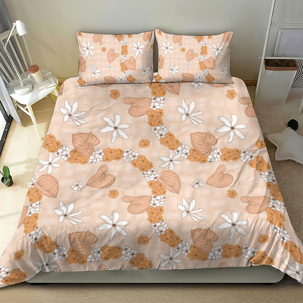 Hawaii Anthurium Tiare Pikake Lei Bedding Set Alani Lauhala Art Pattern