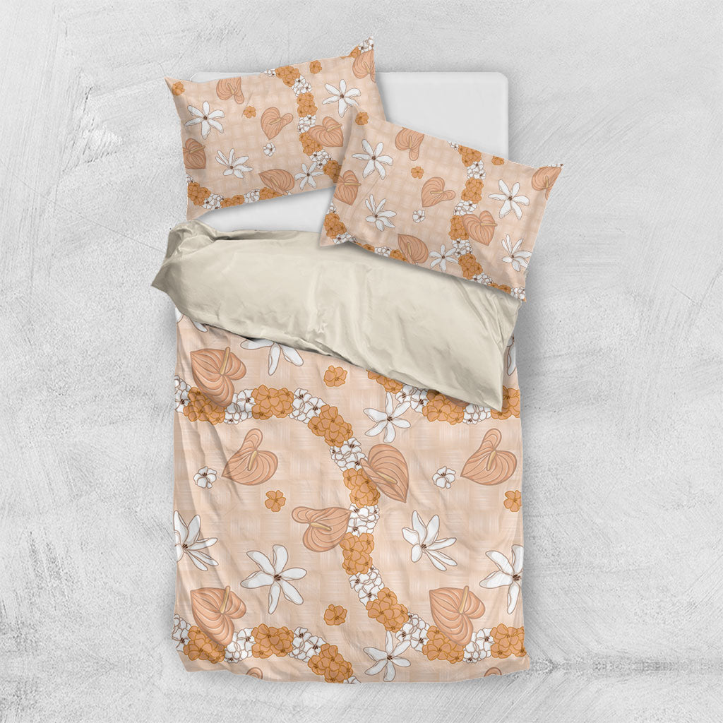 Hawaii Anthurium Tiare Pikake Lei Bedding Set Alani Lauhala Art Pattern