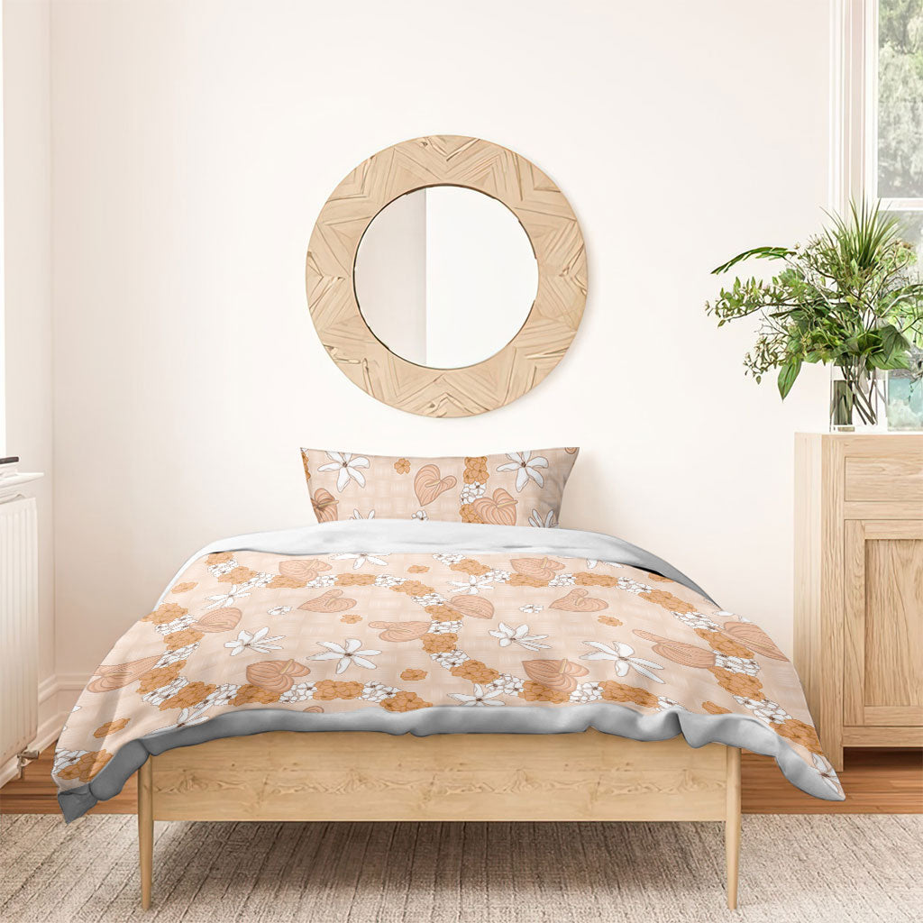 Hawaii Anthurium Tiare Pikake Lei Bedding Set Alani Lauhala Art Pattern