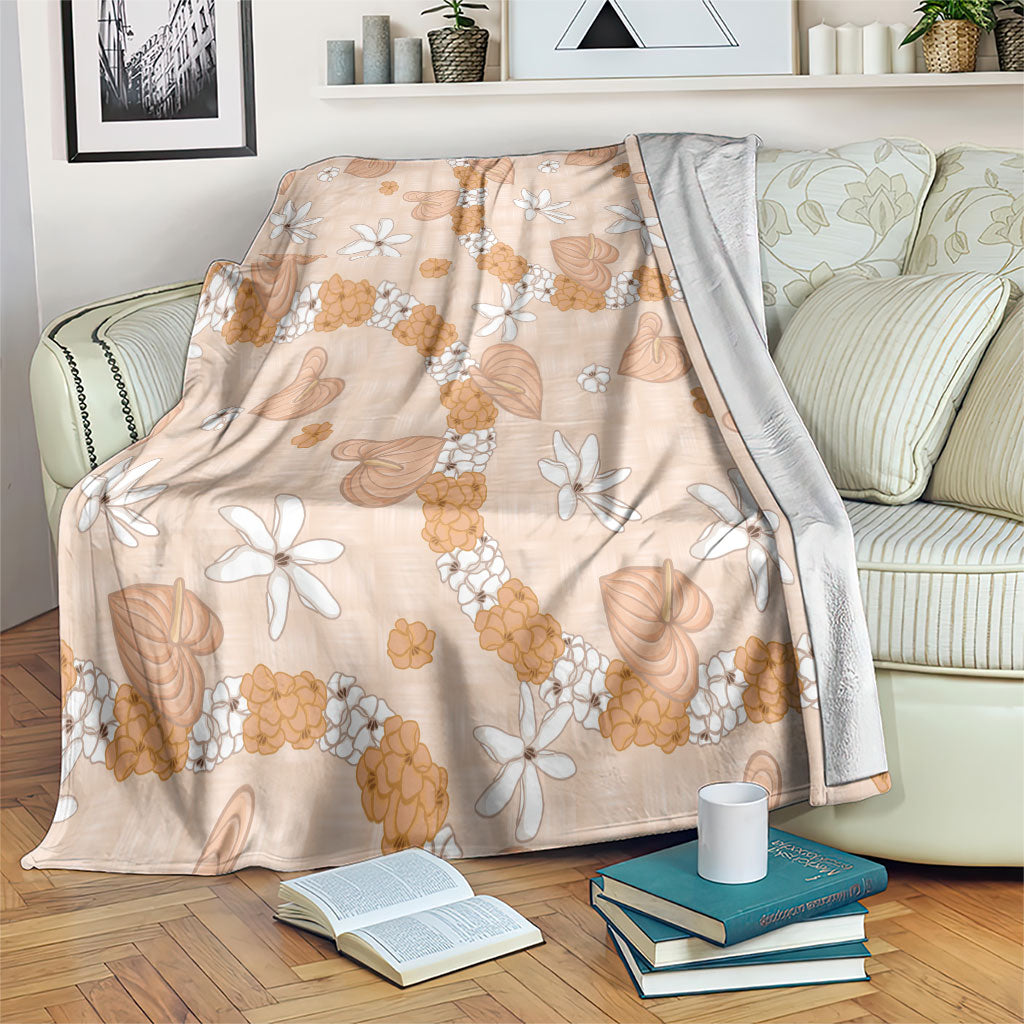Hawaii Anthurium Tiare Pikake Lei Blanket Alani Lauhala Art Pattern LT01 Orange - Polynesian Pride