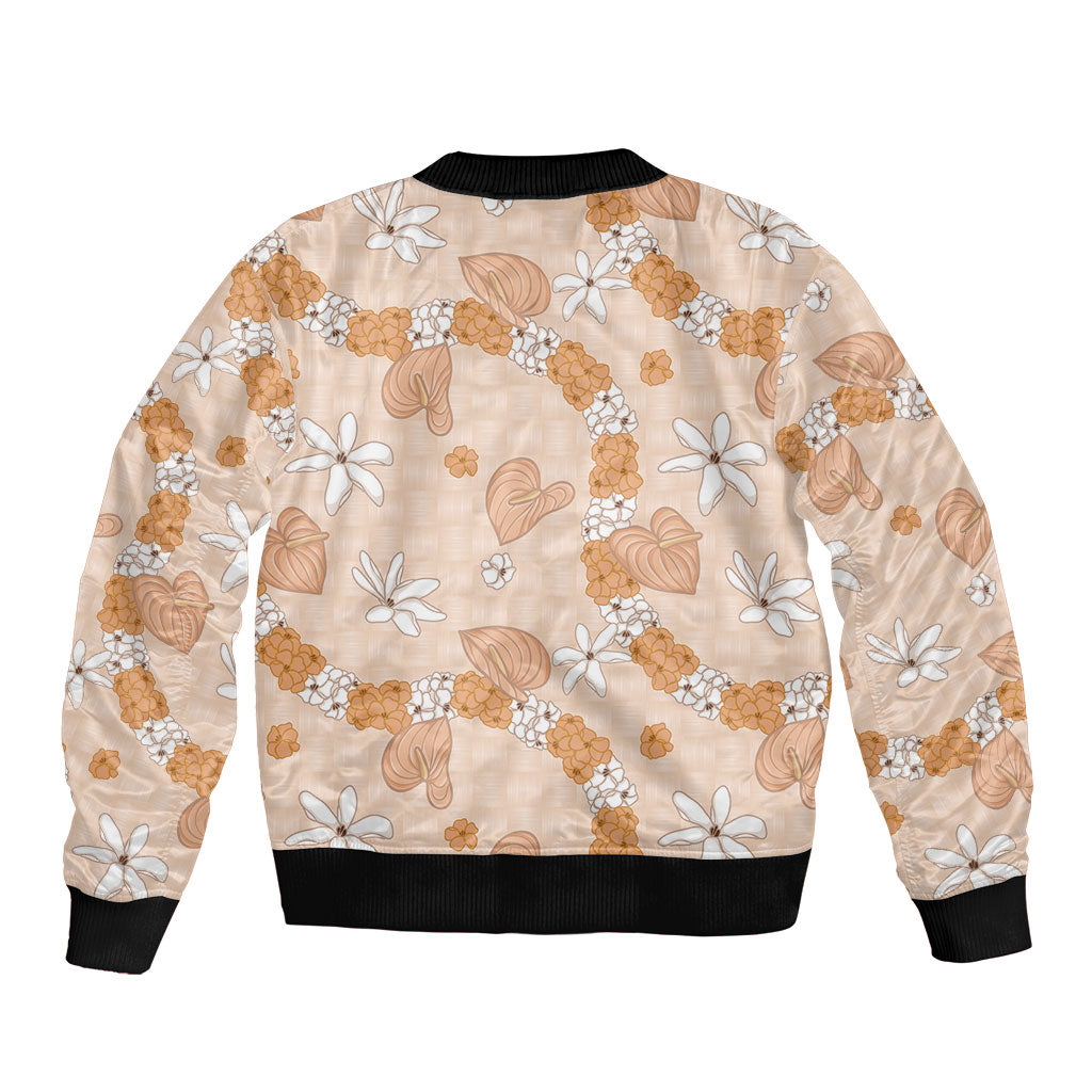 Hawaii Anthurium Tiare Pikake Lei Bomber Jacket Alani Lauhala Art Pattern LT01 - Polynesian Pride