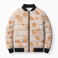 Hawaii Anthurium Tiare Pikake Lei Bomber Puffer Jacket Alani Lauhala Art Pattern LT01 Unisex Orange - Polynesian Pride