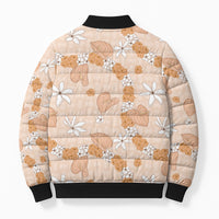 Hawaii Anthurium Tiare Pikake Lei Bomber Puffer Jacket Alani Lauhala Art Pattern LT01 - Polynesian Pride