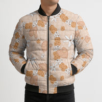 Hawaii Anthurium Tiare Pikake Lei Bomber Puffer Jacket Alani Lauhala Art Pattern LT01 - Polynesian Pride