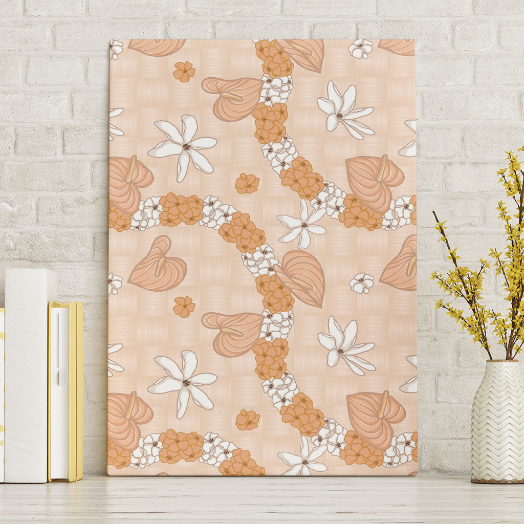 Hawaii Anthurium Tiare Pikake Lei Canvas Wall Art Alani Lauhala Art Pattern LT01 Without Frame Orange - Polynesian Pride