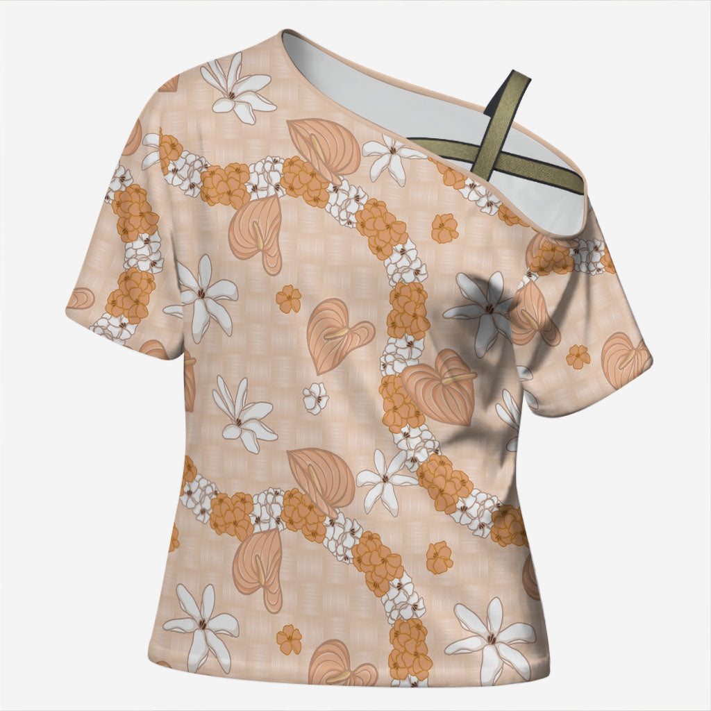 Hawaii Anthurium Tiare Pikake Lei Cross Shoulder Shirt Alani Lauhala Art Pattern