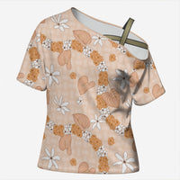 Hawaii Anthurium Tiare Pikake Lei Cross Shoulder Shirt Alani Lauhala Art Pattern LT01 Female Orange - Polynesian Pride